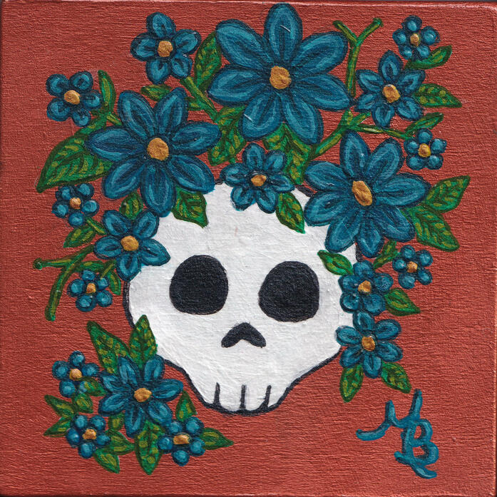 Blue Floral Skull